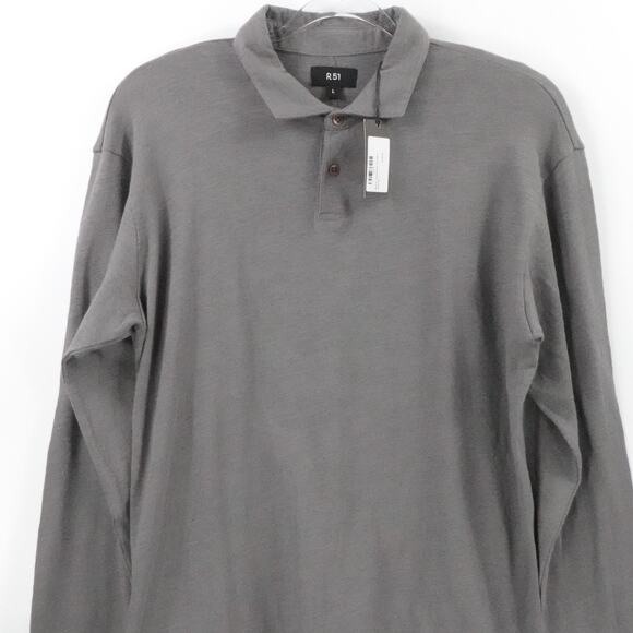 Rye 51 Shirt Mens Large Charcoal Mercer Distressed Long Sleeve Polo Casual - Picture 6 of 14